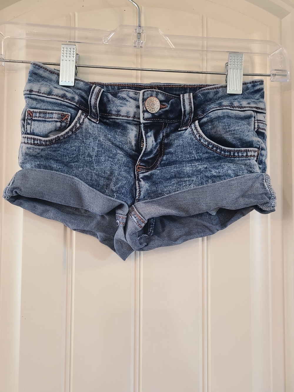 Justice Girls Light Blue Rolled Hem Denim Shorts Size 7